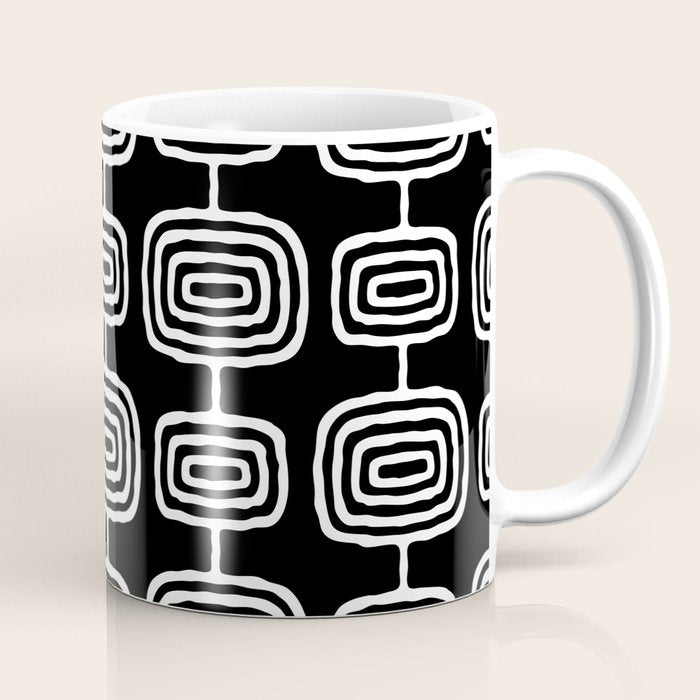 Mid Century Modern Atomic Rings Pattern Black and White Coffee Mug Gallery Image 1