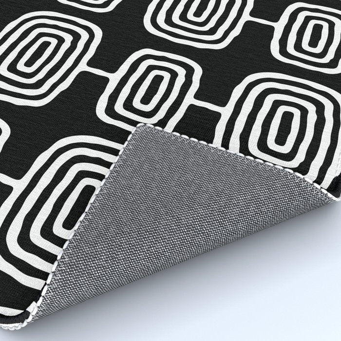 Mid Century Modern Atomic Rings Pattern Black and White Rug Gallery Image 4
