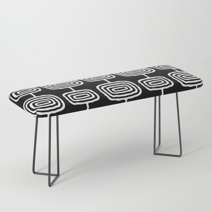 Mid Century Modern Atomic Rings Pattern Black and White Bench Gallery Image 1