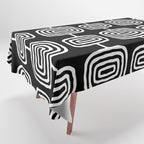 Mid Century Modern Atomic Rings Pattern Black and White Tablecloth Gallery Image 1