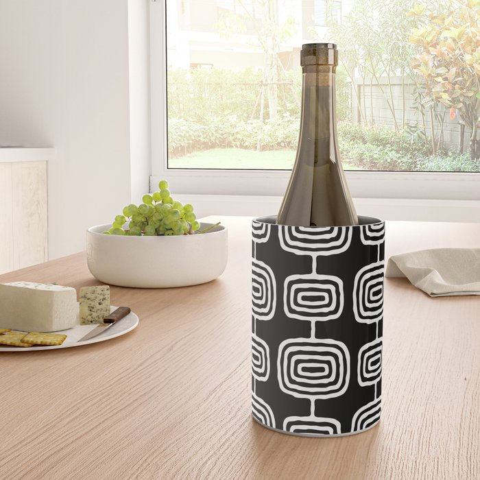 Mid Century Modern Atomic Rings Pattern Black and White Wine Chiller Gallery Image 4