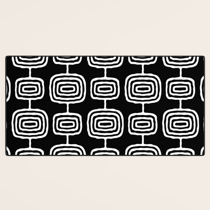 Mid Century Modern Atomic Rings Pattern Black and White Desk Mat Gallery Image 3
