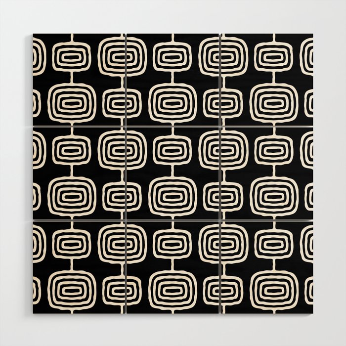 Mid Century Modern Atomic Rings Pattern Black and White Wood Wall Art Gallery Image 1