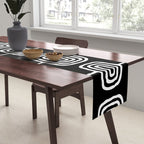 Mid Century Modern Atomic Rings Pattern Black and White Table Runner Gallery Image 2