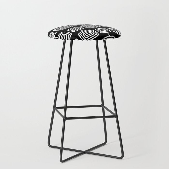 Mid Century Modern Atomic Rings Pattern Black and White Stool Gallery Image 1