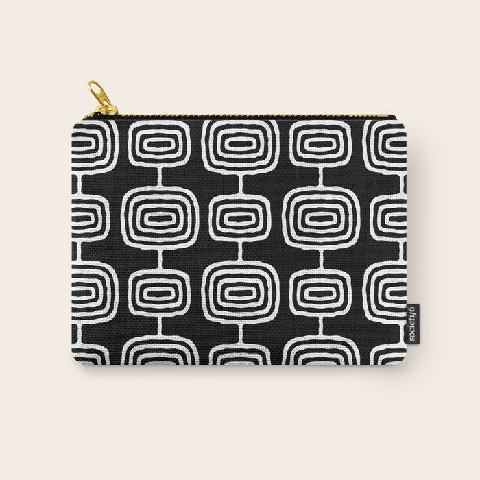 Mid Century Modern Atomic Rings Pattern Black and White Carry All Pouch Gallery Image 1
