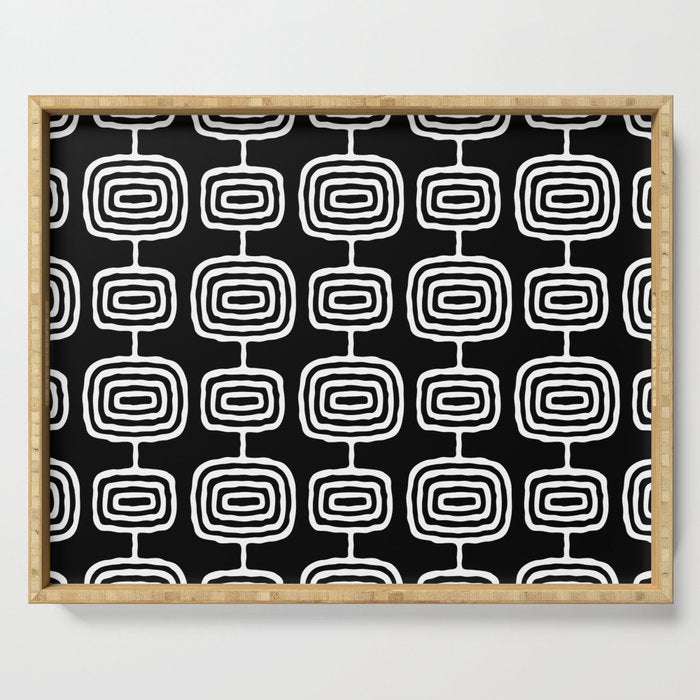 Mid Century Modern Atomic Rings Pattern Black and White Serving Tray Gallery Image 1