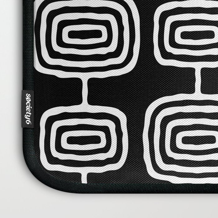 Mid Century Modern Atomic Rings Pattern Black and White Laptop Sleeve Gallery Image 3