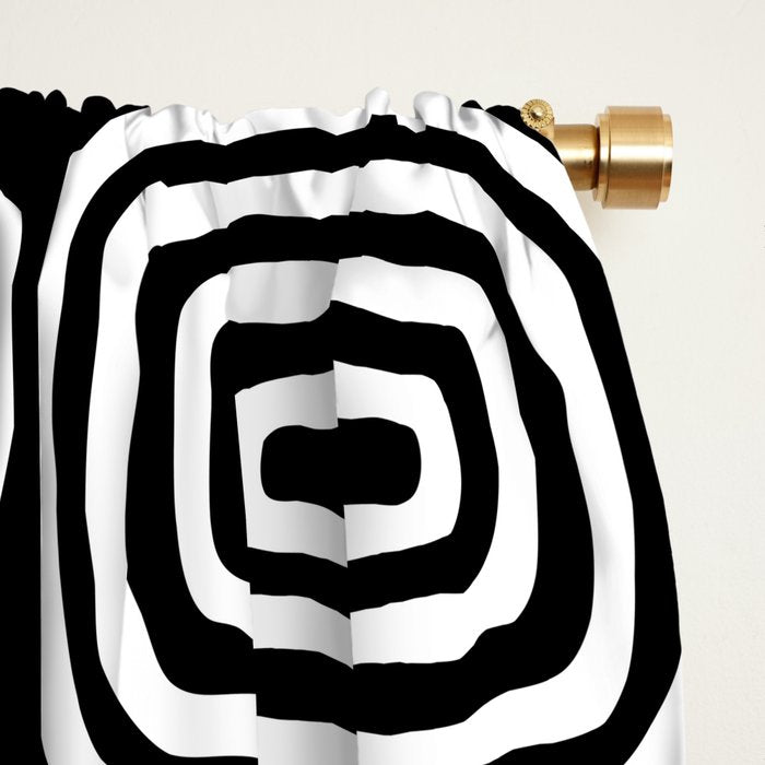 Mid Century Modern Atomic Rings Pattern Black and White Window Curtain Gallery Image 2