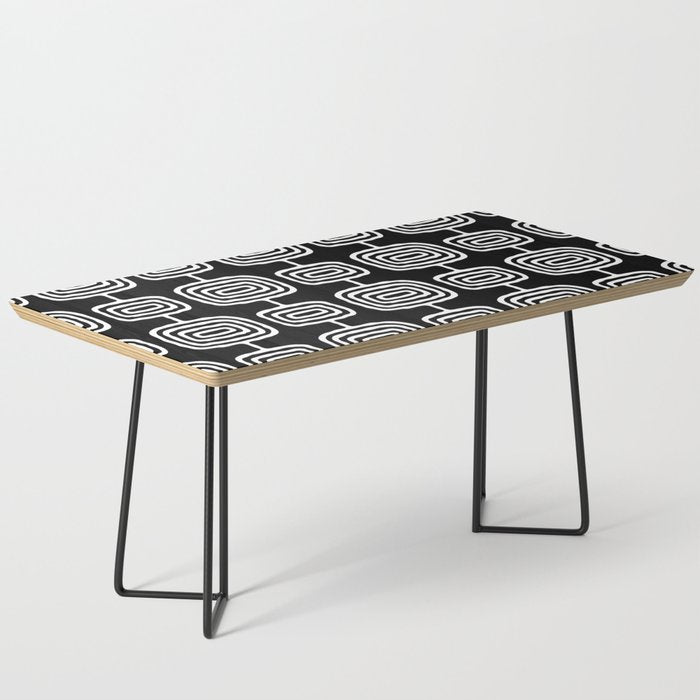 Mid Century Modern Atomic Rings Pattern Black and White Coffee Table Gallery Image 1