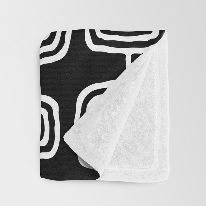 Mid Century Modern Atomic Rings Pattern Black and White Throw Blanket Gallery Image 3