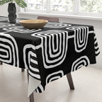 Mid Century Modern Atomic Rings Pattern Black and White Tablecloth Gallery Image 3