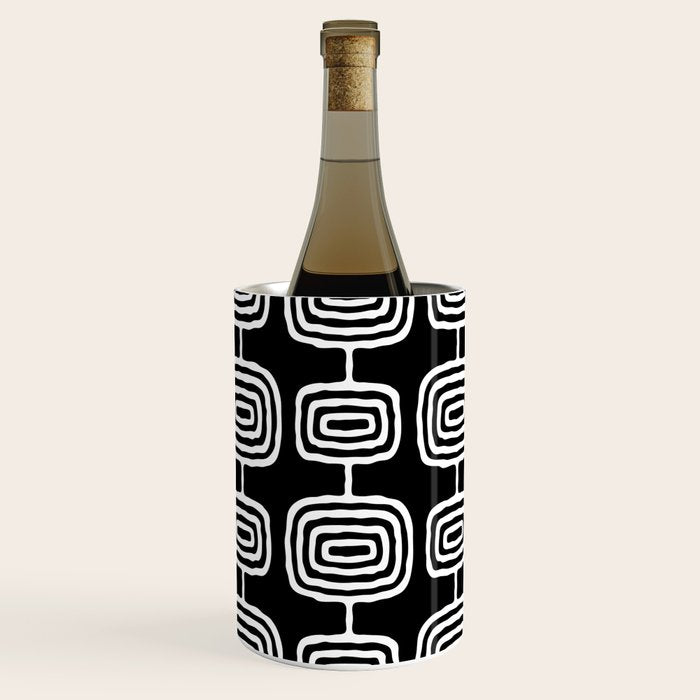 Mid Century Modern Atomic Rings Pattern Black and White Wine Chiller Gallery Image 1