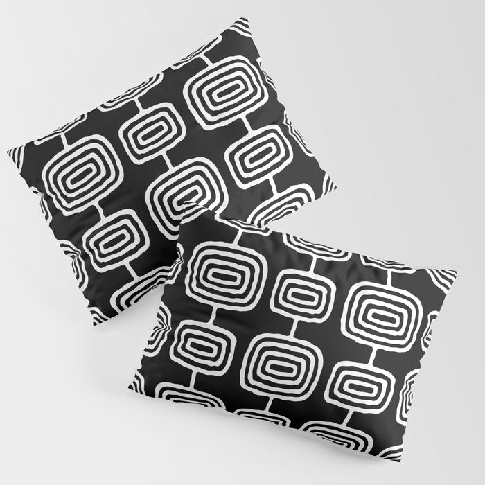 Mid Century Modern Atomic Rings Pattern Black and White Pillow Sham Gallery Image 1