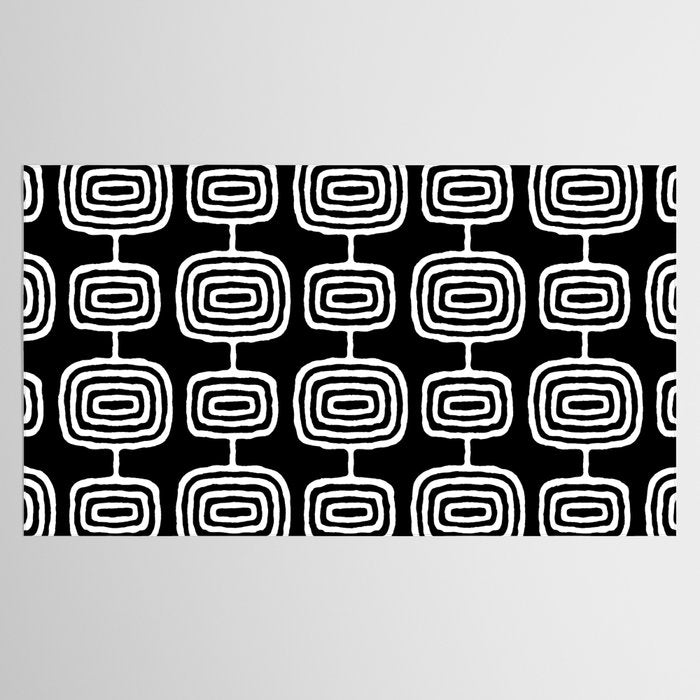 Mid Century Modern Atomic Rings Pattern Black and White Tablecloth Gallery Image 2