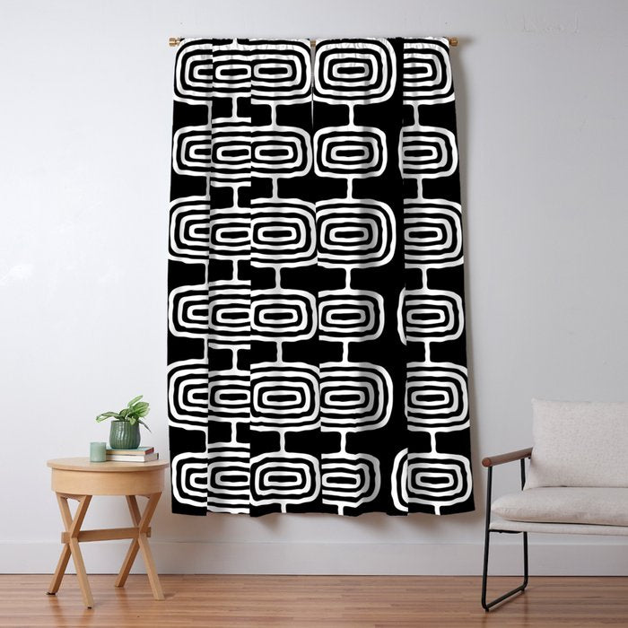 Mid Century Modern Atomic Rings Pattern Black and White Window Curtain Gallery Image 5