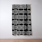 Mid Century Modern Atomic Rings Pattern Black and White Window Curtain Gallery Image 3