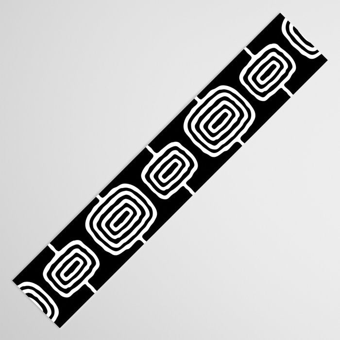 Mid Century Modern Atomic Rings Pattern Black and White Table Runner Gallery Image 3