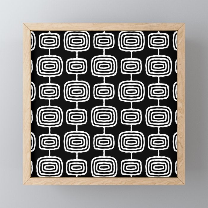 Mid Century Modern Atomic Rings Pattern Black and White Mini Art Print Gallery Image 1