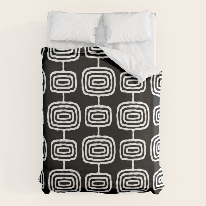 Mid Century Modern Atomic Rings Pattern Black and White Duvet Cover Gallery Image 6