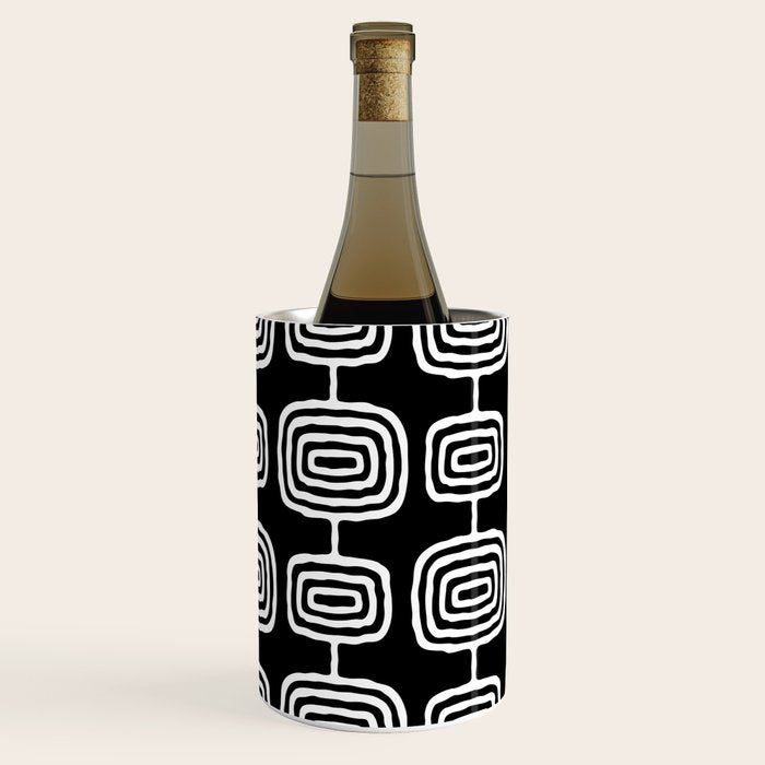 Mid Century Modern Atomic Rings Pattern Black and White Wine Chiller Gallery Image 3