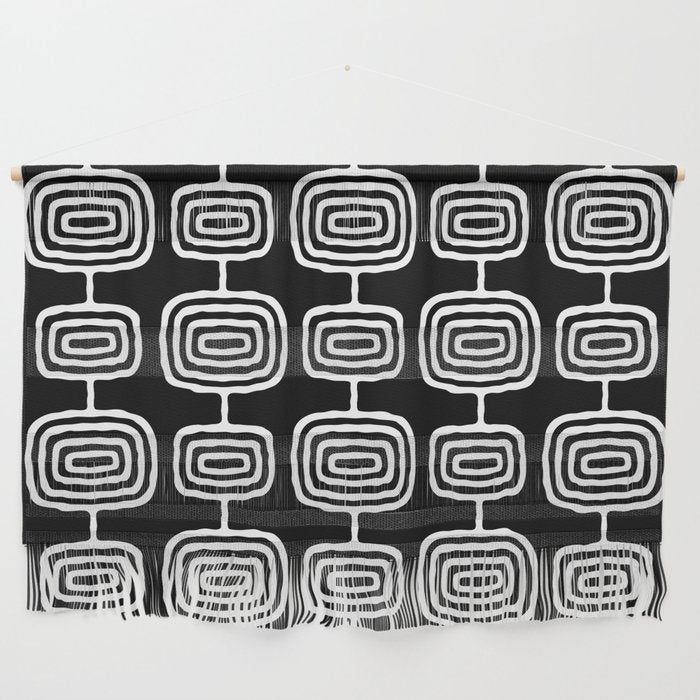 Mid Century Modern Atomic Rings Pattern Black and White Wall Hanging Gallery Image 1