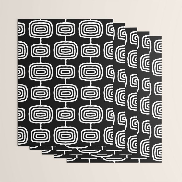 Mid Century Modern Atomic Rings Pattern Black and White Wrapping Paper Gallery Image 3