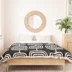 Mid Century Modern Atomic Rings Pattern Black and White Duvet Cover Gallery Image 3