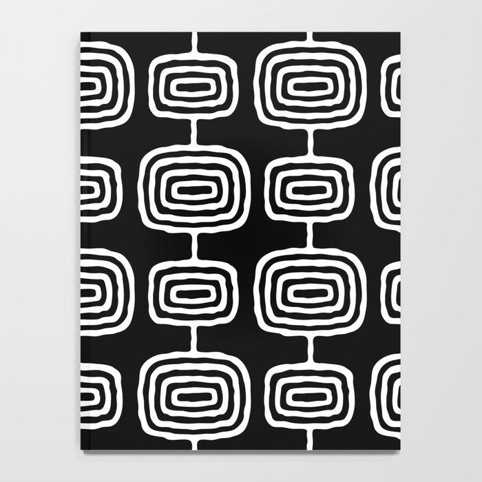 Mid Century Modern Atomic Rings Pattern Black and White Notebook Gallery Image 4