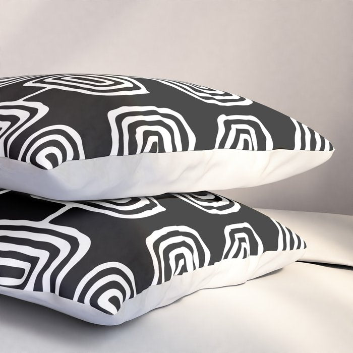 Mid Century Modern Atomic Rings Pattern Black and White Pillow Sham Gallery Image 3