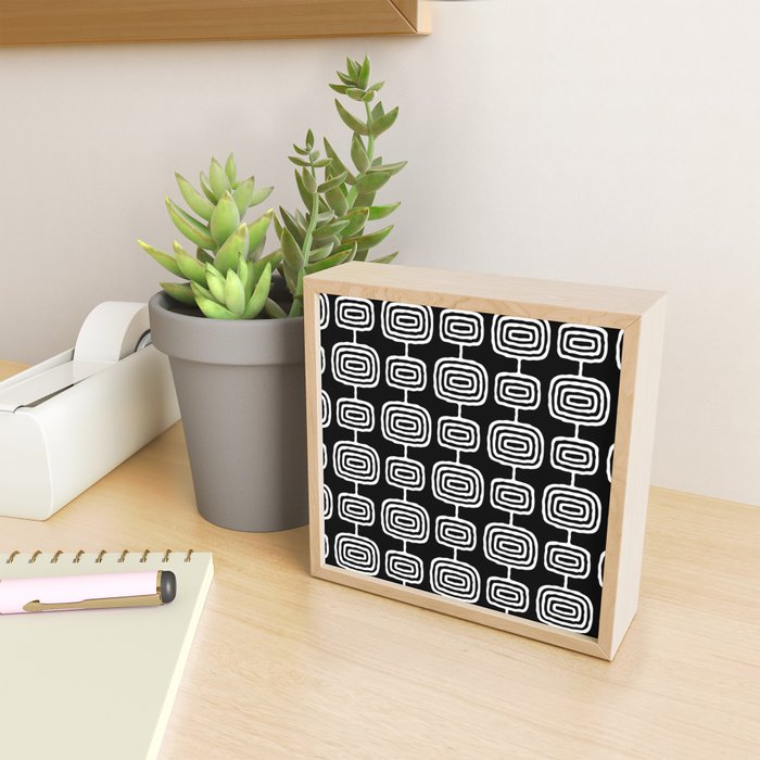 Mid Century Modern Atomic Rings Pattern Black and White Mini Art Print Gallery Image 2