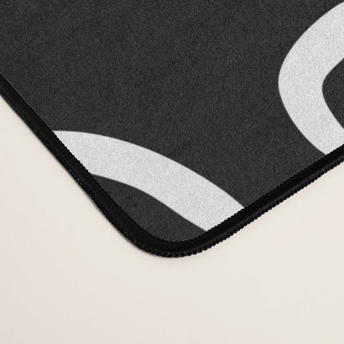 Mid Century Modern Atomic Rings Pattern Black and White Desk Mat Gallery Image 4