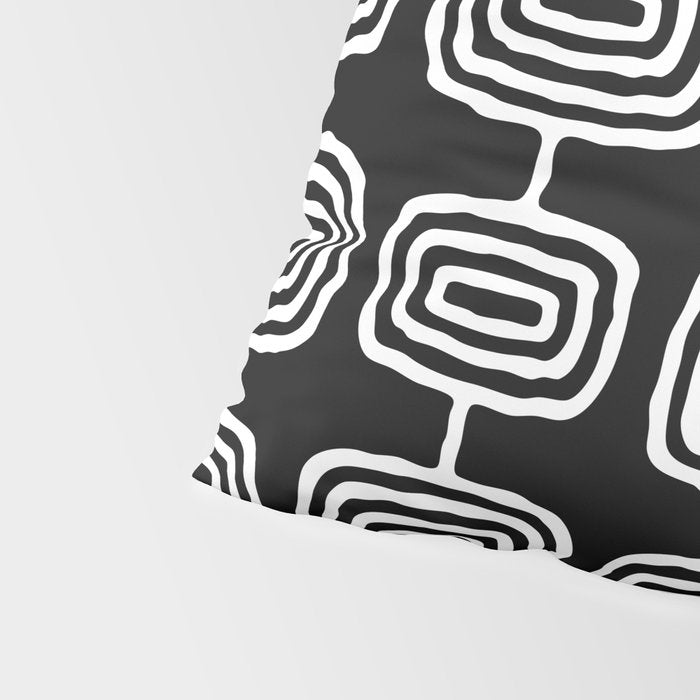 Mid Century Modern Atomic Rings Pattern Black and White Pillow Sham Gallery Image 4