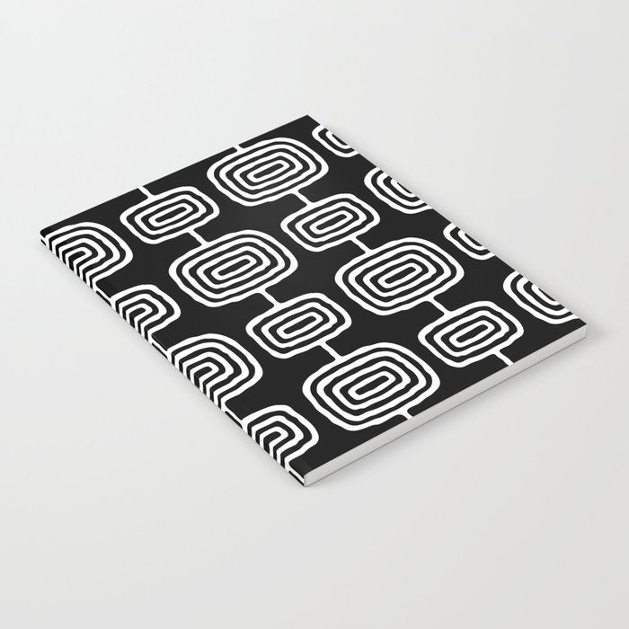 Mid Century Modern Atomic Rings Pattern Black and White Notebook Gallery Image 2