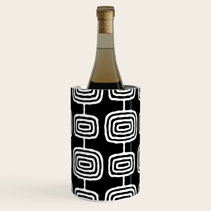 Mid Century Modern Atomic Rings Pattern Black and White Wine Chiller Gallery Image 2
