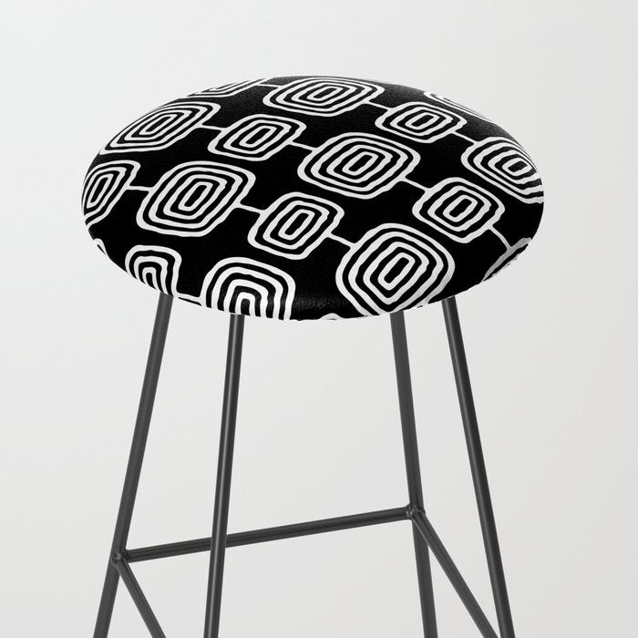 Mid Century Modern Atomic Rings Pattern Black and White Stool Gallery Image 2