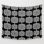 Mid Century Modern Atomic Rings Pattern Black and White Wall Tapestry Gallery Image 4