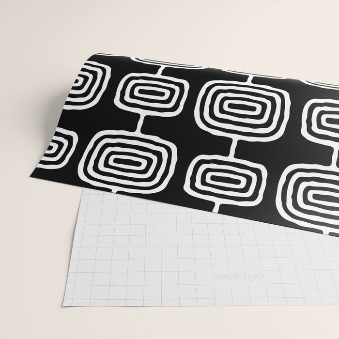 Mid Century Modern Atomic Rings Pattern Black and White Wrapping Paper Gallery Image 2