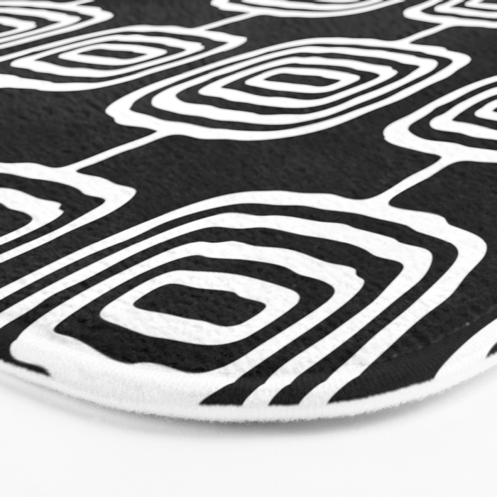 Mid Century Modern Atomic Rings Pattern Black and White Bath Mat Gallery Image 3