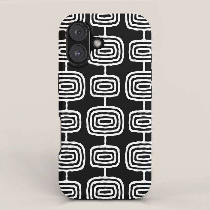Mid Century Modern Atomic Rings Pattern Black and White iPhone Case Gallery Image 1