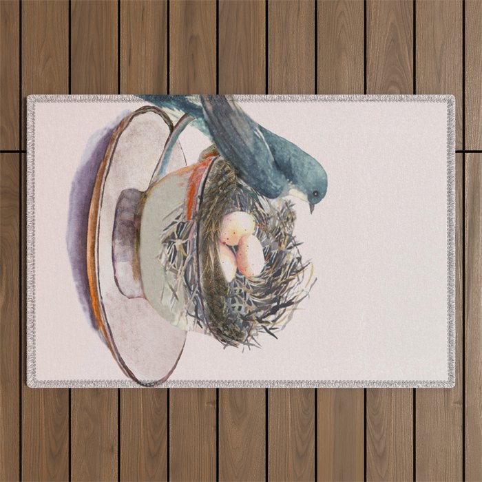 Bird nest in a teacup Outdoor Rug Gallery Image 1
