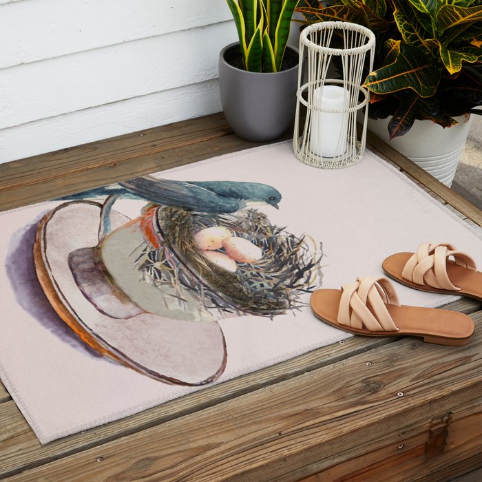 Bird nest in a teacup Outdoor Rug Gallery Image 2
