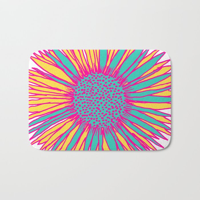 Neon Sunflower Line Art Bath Mat Gallery Image 1