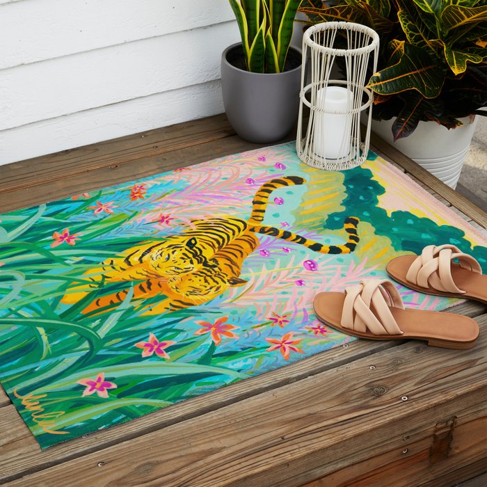 Tigers in Garden Outdoor Rug Gallery Image 2