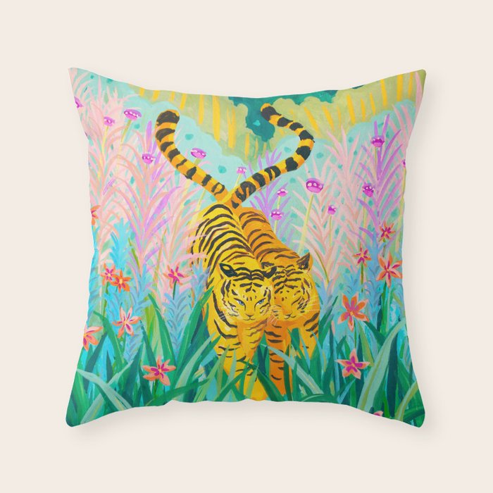 Tigers in Garden Throw Pillow Gallery Image 1