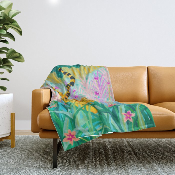 Tigers in Garden Throw Blanket Gallery Image 1