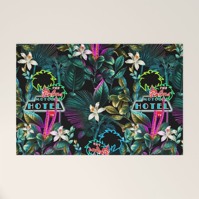 Neon Leaf Pattern Welcome Mat Gallery Image 1