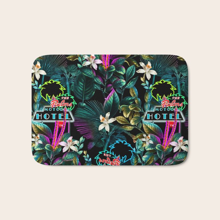 Neon Leaf Pattern Bath Mat Gallery Image 1
