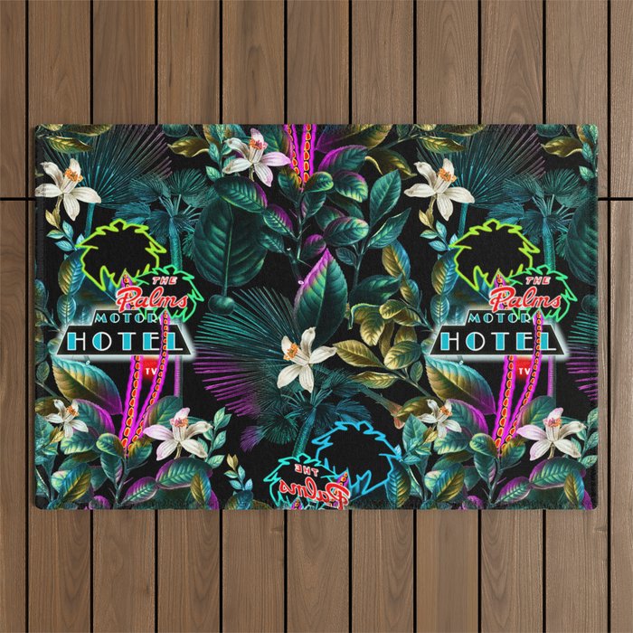 Neon Leaf Pattern Outdoor Rug Gallery Image 1