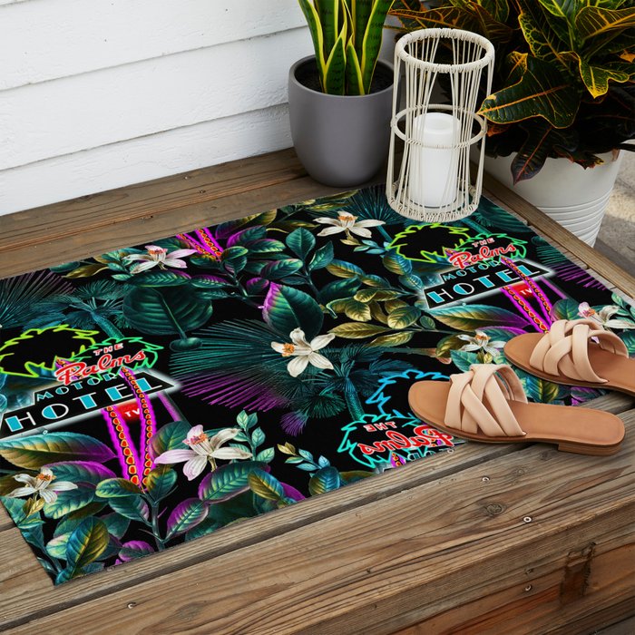 Neon Leaf Pattern Outdoor Rug Gallery Image 2